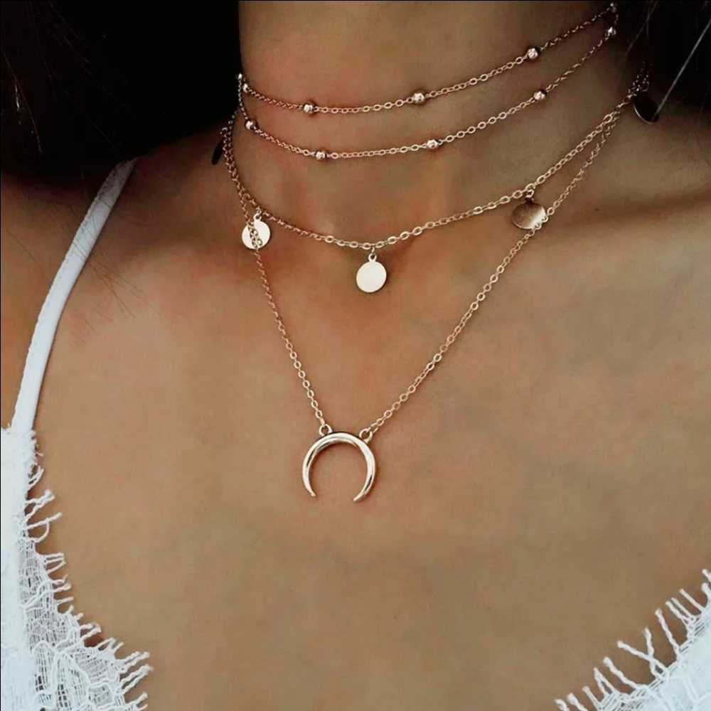 Upside down moon layered necklace